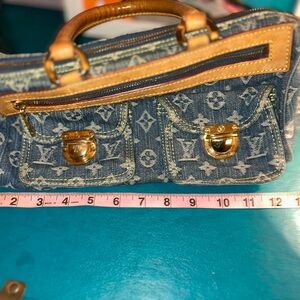 Louis Vuitton denim and Tan Designer Handbag